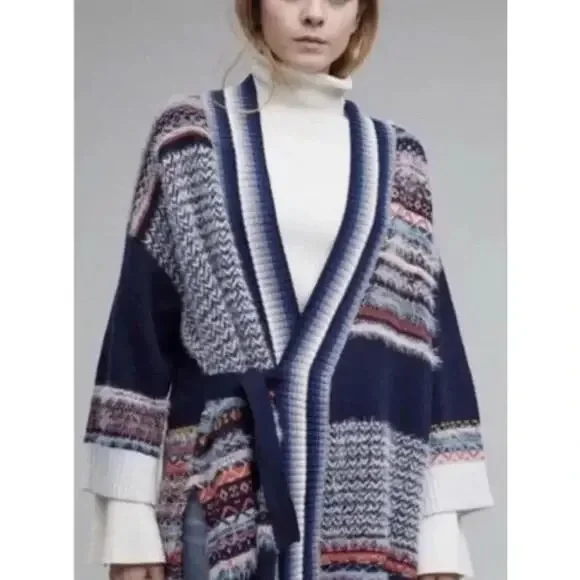 Anthropologie Sleeping on Snow EUC Multi Kimono Fair Isle Wrap Sweater M/L - Picture 4 of 10